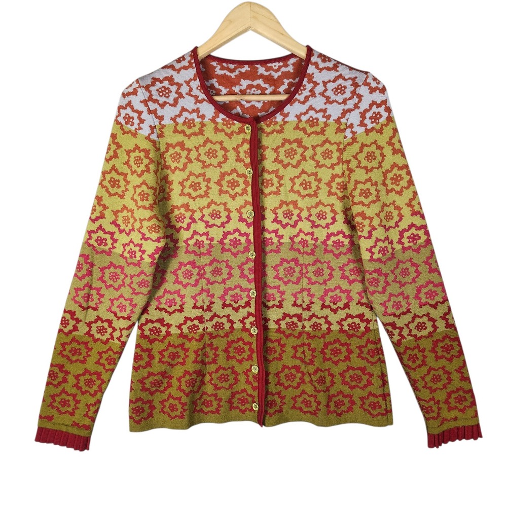 Oleana Cardigan Women's Large Multicolor Floral Silk Merino Wool Norwegian